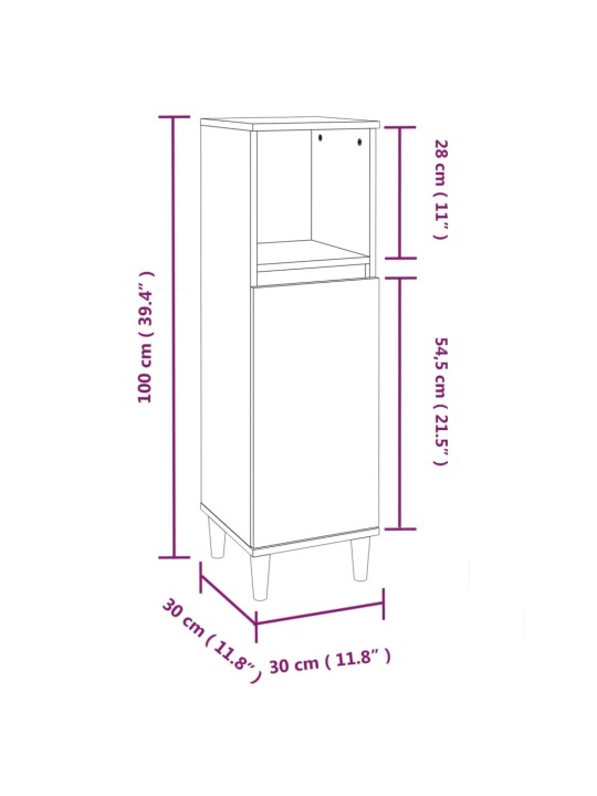 Vannitoakapp, hall sonoma tamm, 30 x 30 x 100 cm, tehispuit