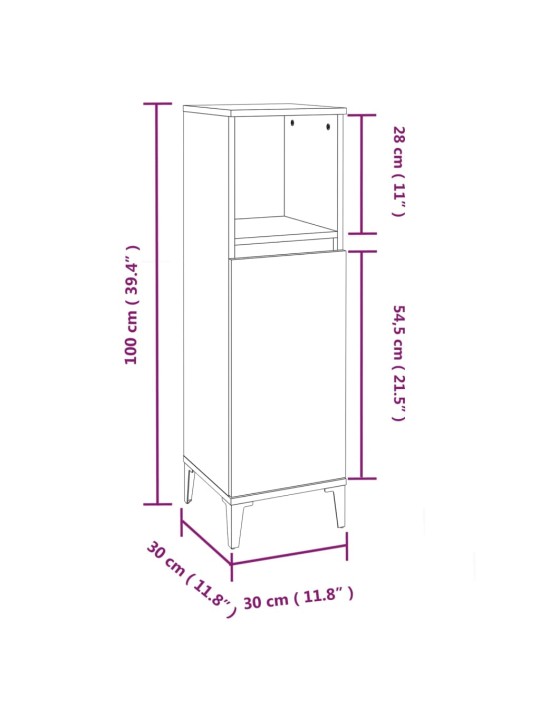 Vannitoakapp, hall sonoma tamm, 30 x 30 x 100 cm, tehispuit