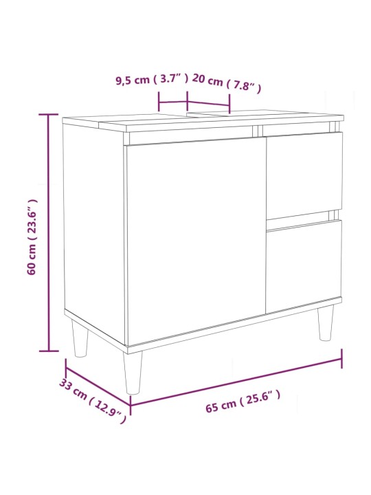 Vannitoakapp, hall sonoma tamm, 65 x 33 x 60 cm, tehispuit