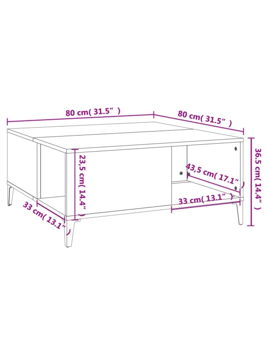 Kohvilaud, hall sonoma tamm, 80x80x36,5 cm, tehispuit