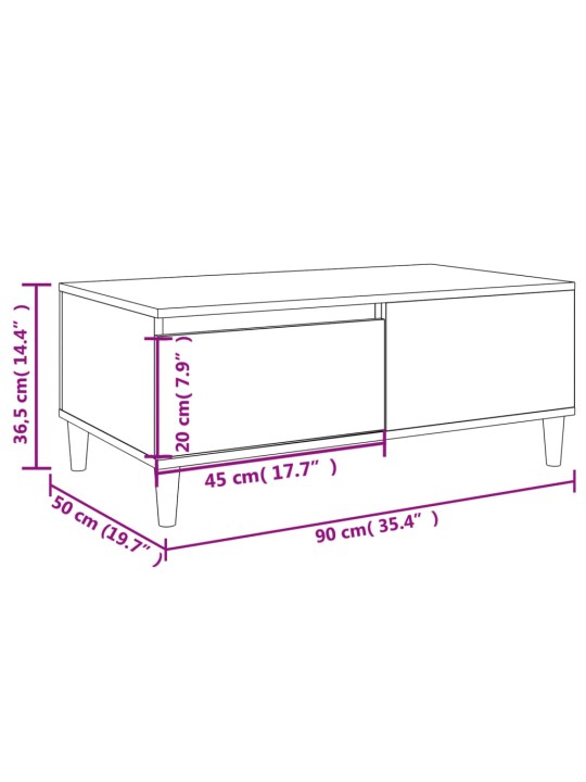 Kohvilaud, hall sonoma tamm, 90x50x36,5 cm, tehispuit