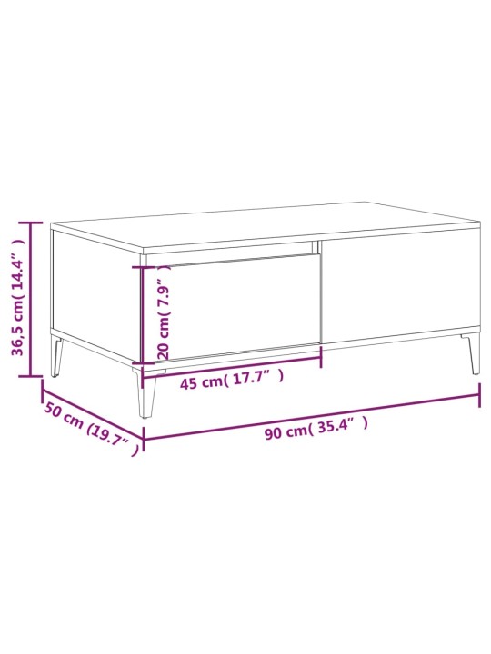 Kohvilaud, hall sonoma tamm, 90x50x36,5 cm, tehispuit