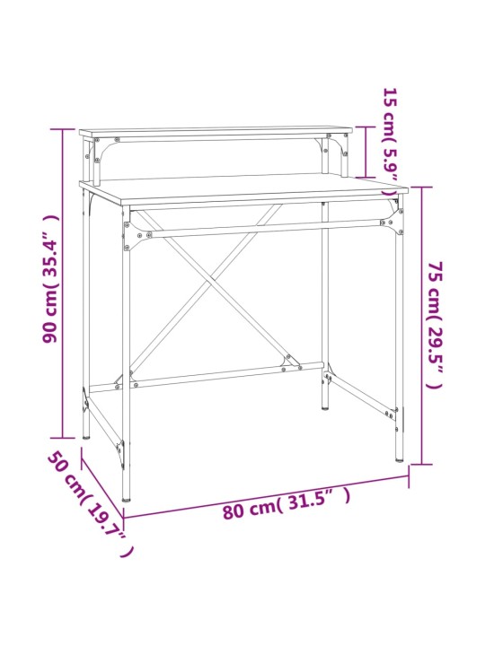 Kirjutuslaud, hall sonoma, 80x50x90 cm, tehispuit ja raud