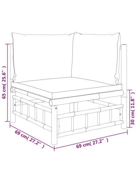 3-osaline aiamööbli komplekt tumehallide patjadega, bambus