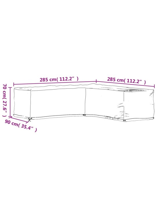 L-kujulised aiamööbli katted 2 tk, 16 aasaga, 285x285x70 cm