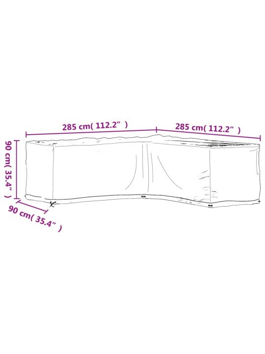 L-kujulised aiamööbli katted 2 tk, 16 aasaga, 285x285x90 cm