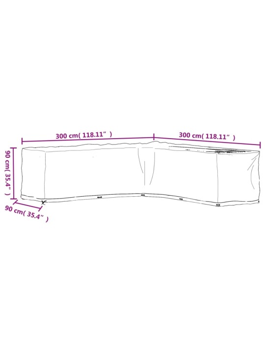 L-kujulised aiamööbli katted 2 tk, 20 aasaga, 300 x 300 x 90 cm