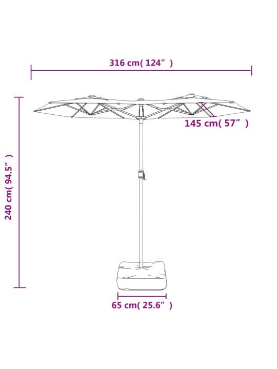 Kahe varjuga päikesevari LEDiga, pruunikashall, 316 x 240 cm