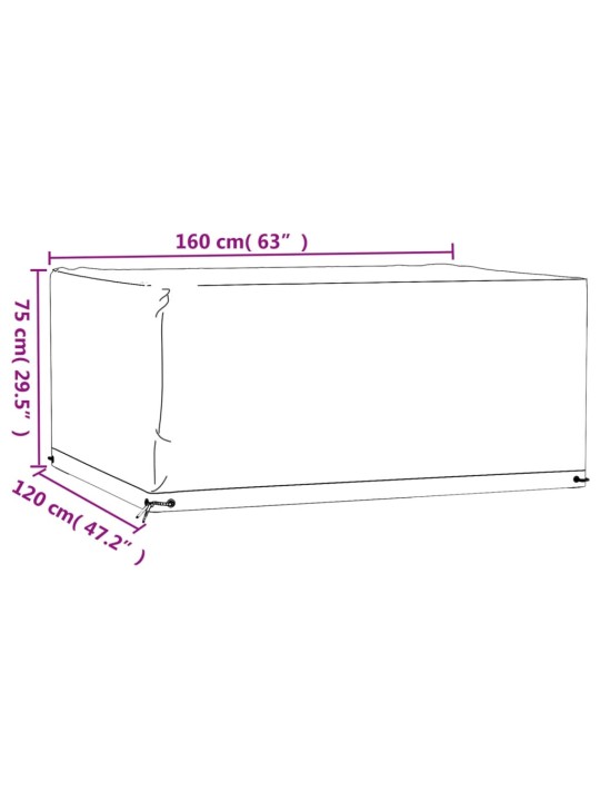 Aiamööbli kate, 8 aasaga, 160 x 120 x 75 cm, ristkülik