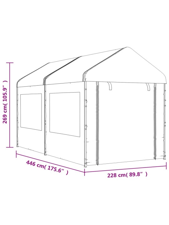 Katusega varjualune, valge, 4,46 x 2,28 x 2,69 m, polüetüleen