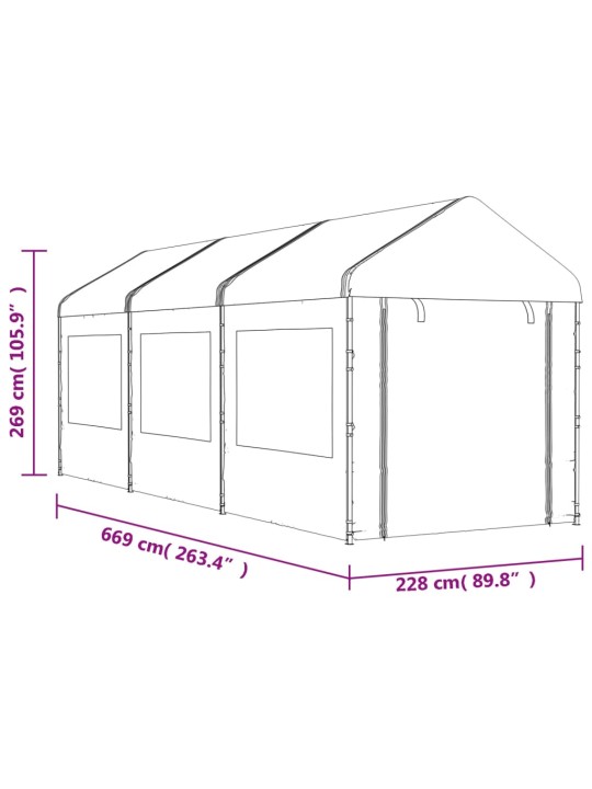 Katusega varjualune, valge, 6,69 x 2,28 x 2,69 m, polüetüleen