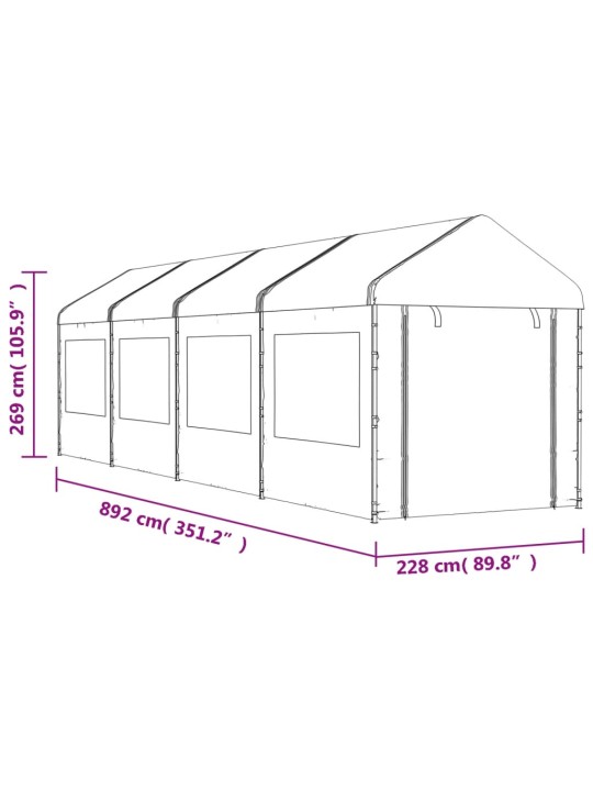 Katusega varjualune, valge, 8,92 x 2,28 x 2,69 m, polüetüleen