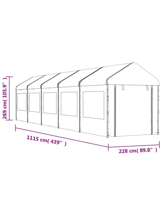 Katusega varjualune, valge, 11,15 x 2,28 x 2,69 m, polüetüleen