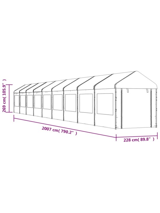 Katusega varjualune, valge, 20,07 x 2,28 x 2,69 m, polüetüleen