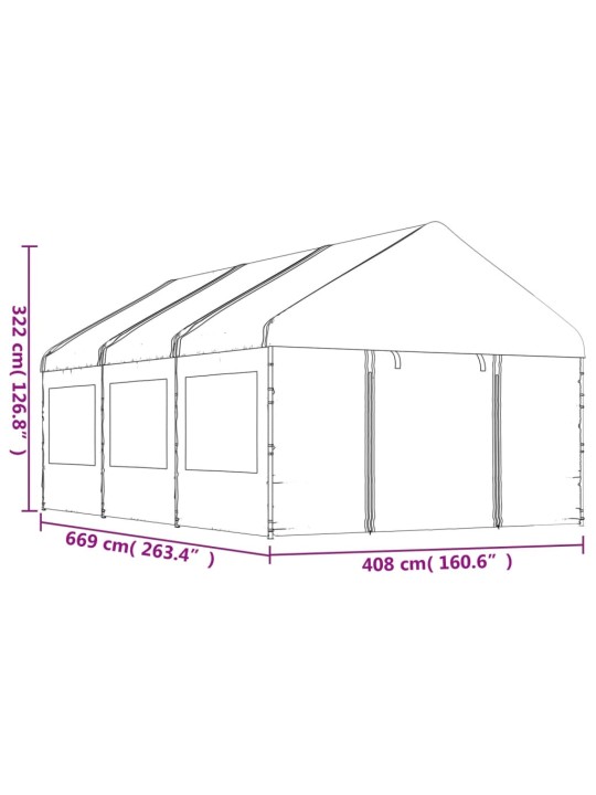 Katusega varjualune, valge, 6,69 x 4,08 x 3,22 m, polüetüleen