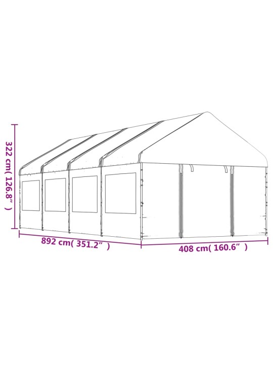 Katusega varjualune, valge, 8,92 x 4,08 x 3,22 m, polüetüleen