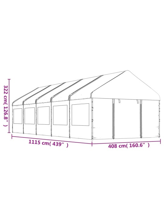 Katusega varjualune, valge, 11,15 x 4,08 x 3,22 m, polüetüleen