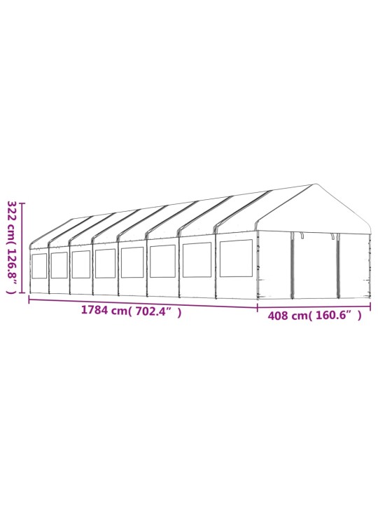 Katusega varjualune, valge, 17,84 x 4,08 x 3,22 m, polüetüleen