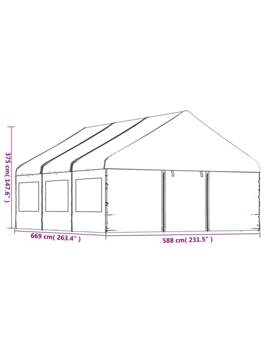 Katusega varjualune, valge, 6,69 x 5,88 x 3,75 m, polüetüleen