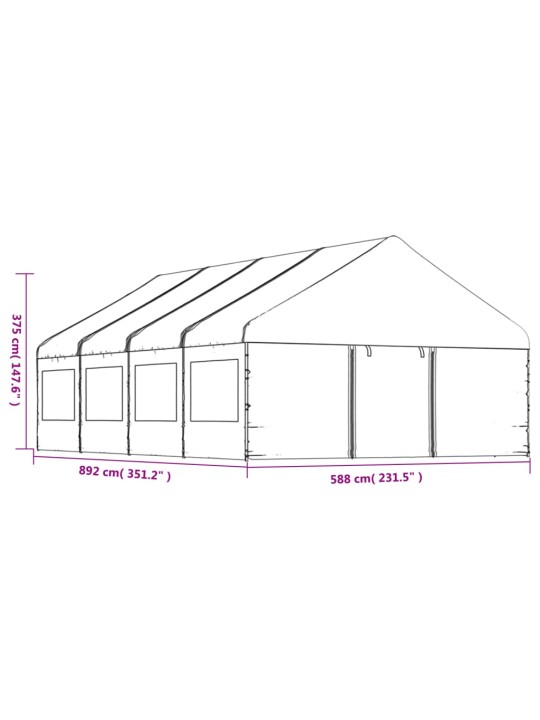 Katusega varjualune, valge, 8,92 x 5,88 x 3,75 m, polüetüleen