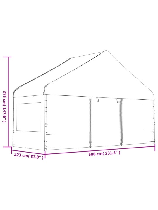 Katusega varjualune, valge, 8,92 x 5,88 x 3,75 m, polüetüleen