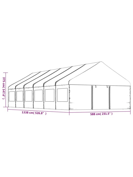 Katusega varjualune, valge, 13,38 x 5,88 x 3,75 m, polüetüleen