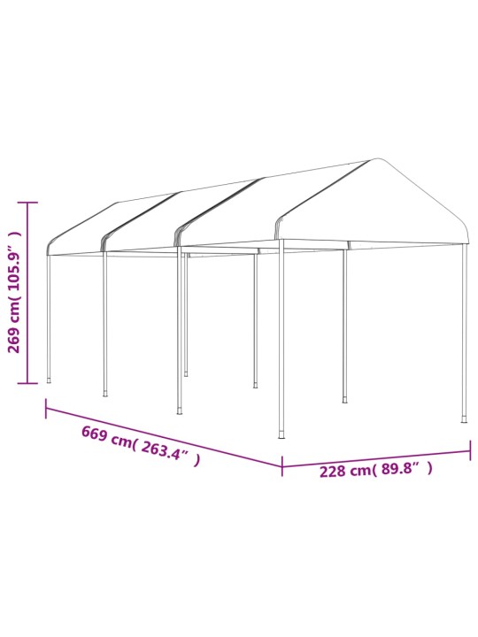 Katusega varjualune, valge, 6,69 x 2,28 x 2,69 m, polüetüleen