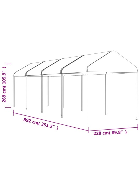 Katusega varjualune, valge, 8,92 x 2,28 x 2,69 m, polüetüleen