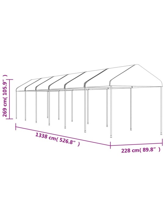 Katusega varjualune, valge, 13,38 x 2,28 x 2,69 m, polüetüleen