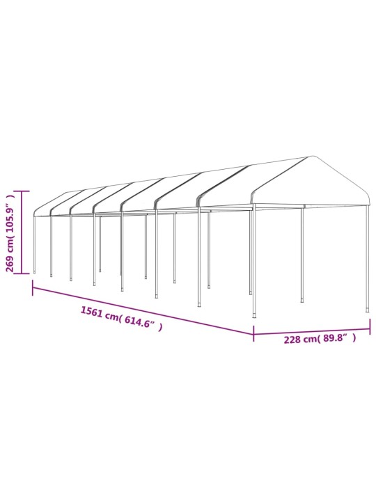 Katusega varjualune, valge, 15,61 x 2,28 x 2,69 m, polüetüleen