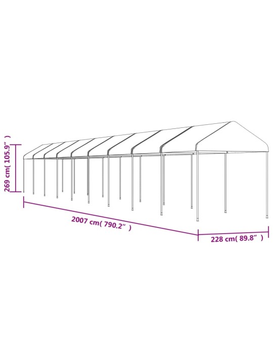 Katusega varjualune, valge, 20,07 x 2,28 x 2,69 m, polüetüleen