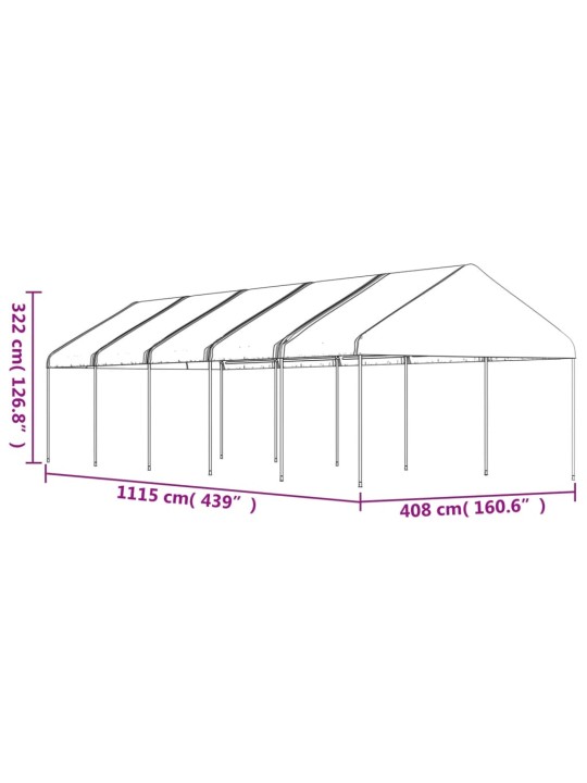 Katusega varjualune, valge, 11,15 x 4,08 x 3,22 m, polüetüleen