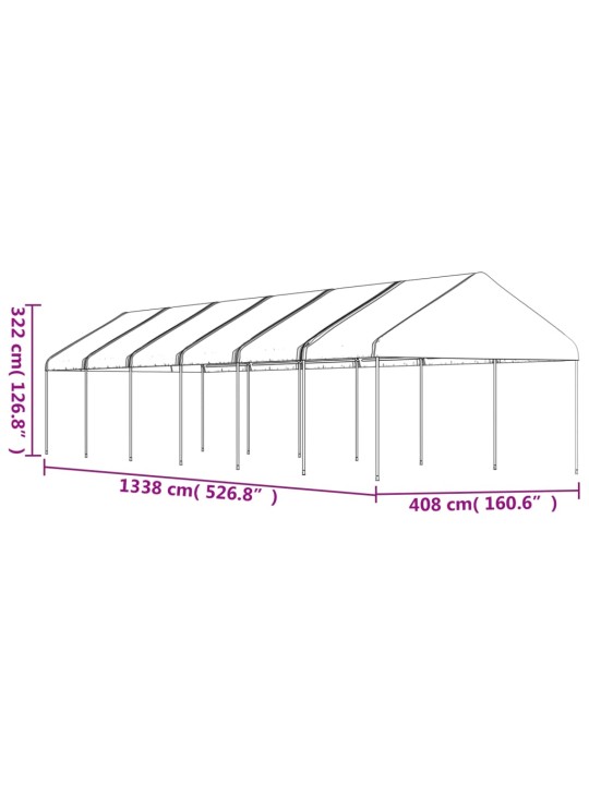 Katusega varjualune, valge, 13,38 x 4,08 x 3,22 m, polüetüleen