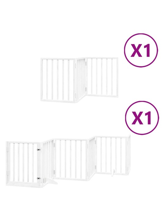Kokkupandav koeravärav uksega, 9 paneeli, valge 450 cm, pappel