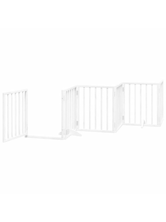 Kokkupandav koeravärav uksega, 15 paneeli, valge 750 cm, pappel