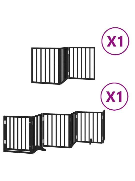 Kokkupandav koeravärav uksega, 9 paneeli, must 450 cm, pappel