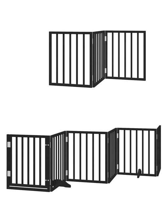 Kokkupandav koeravärav uksega, 9 paneeli, must 450 cm, pappel