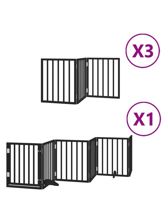 Kokkupandav koeravärav uksega, 15 paneeli, must 750 cm, pappel
