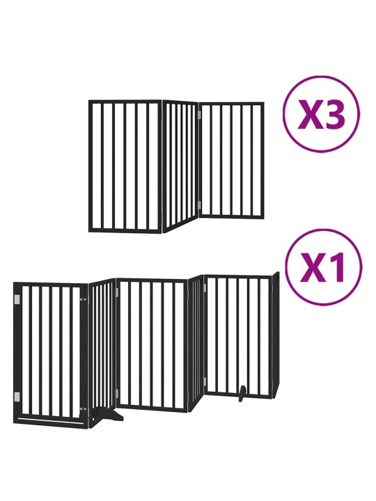 Kokkupandav koeravärav uksega, 15 paneeli, must 750 cm, pappel