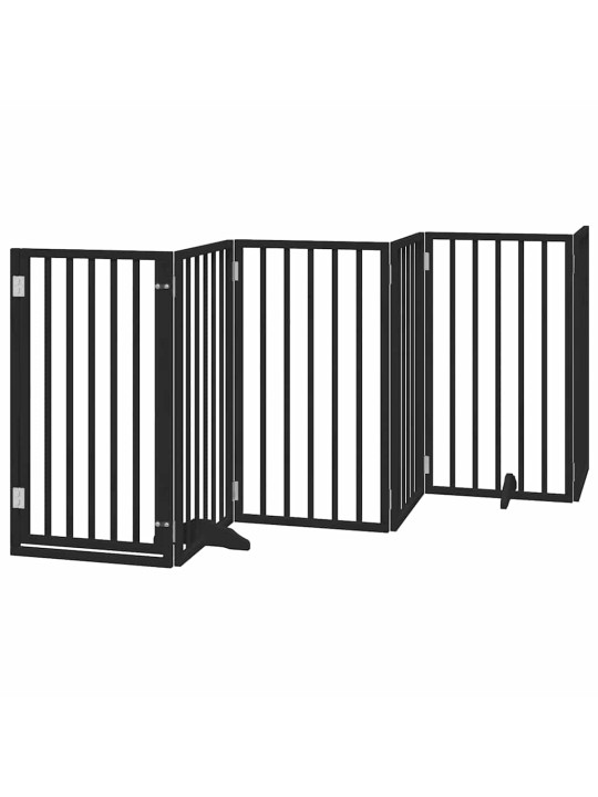 Kokkupandav koeravärav uksega, 15 paneeli, must 750 cm, pappel