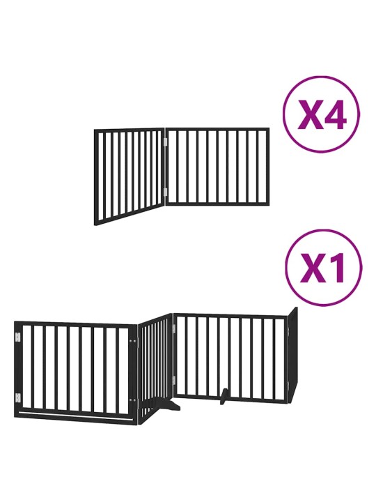 Kokkupandav koeravärav uksega, 12 paneeli, must 960 cm, pappel