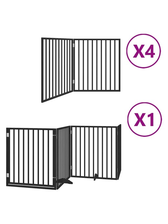 Kokkupandav koeravärav uksega, 12 paneeli, must 960 cm, pappel