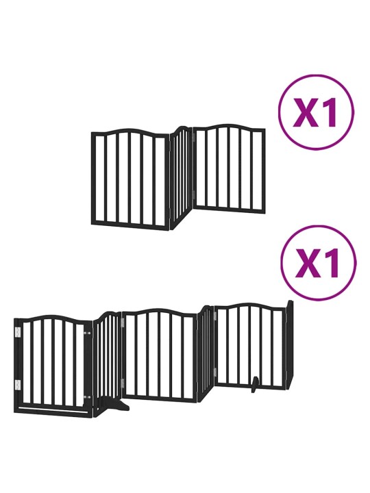 Kokkupandav koeravärav uksega, 9 paneeli, must 450 cm, pappel