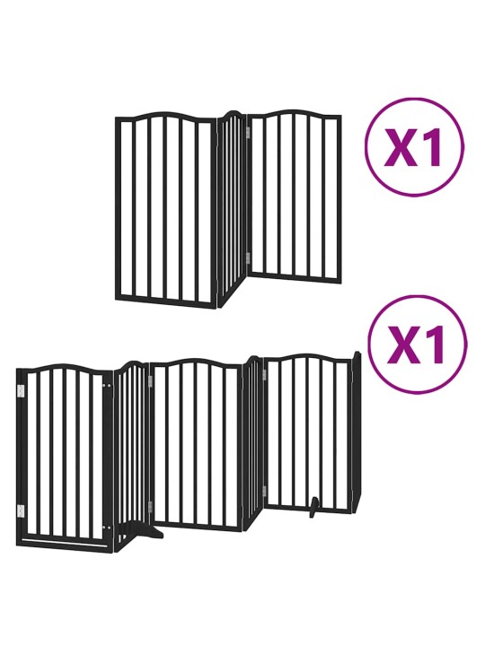 Kokkupandav koeravärav uksega, 9 paneeli, must 450 cm, pappel