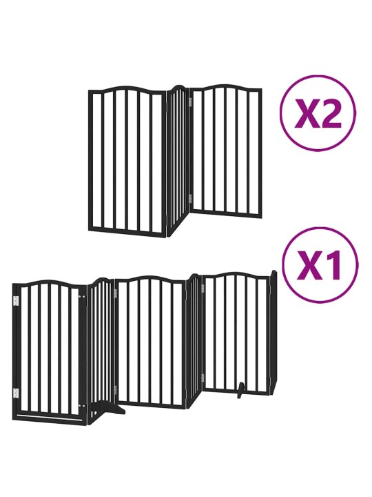 Kokkupandav koeravärav uksega, 12 paneeli, must 600 cm, pappel