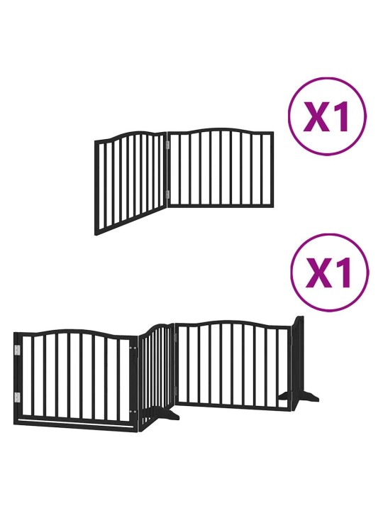 Kokkupandav koeravärav uksega, 6 paneeli, must 480 cm, pappel