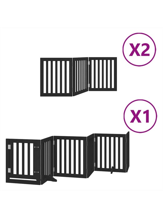 Kokkupandav koeravärav uksega, 12 paneeli, must 600 cm, pappel
