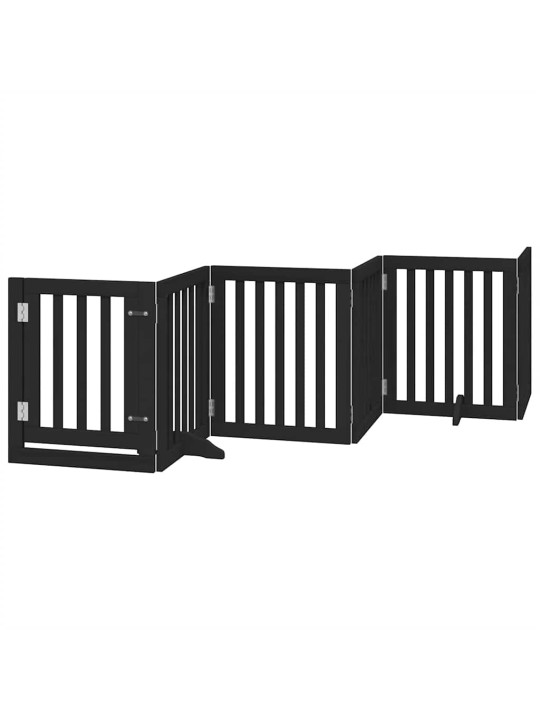 Kokkupandav koeravärav uksega, 15 paneeli, must 750 cm, pappel