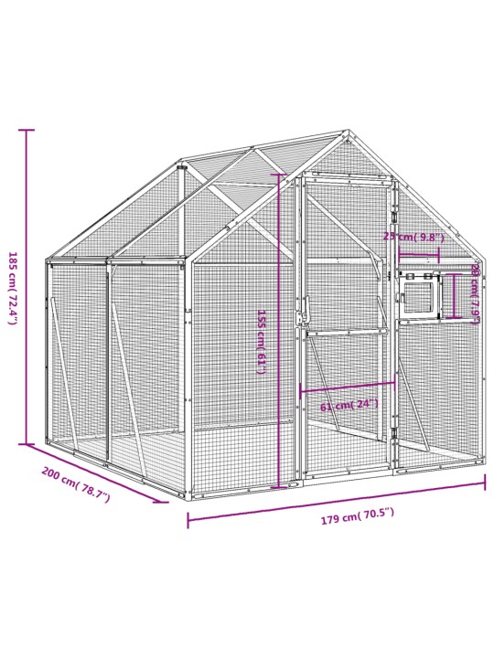 Linnumaja, hõbedane, 1,79x2x1,85 m alumiinium