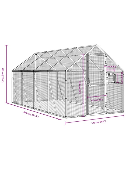 Linnumaja, antratsiit, 1,79x4x1,85 m alumiinium